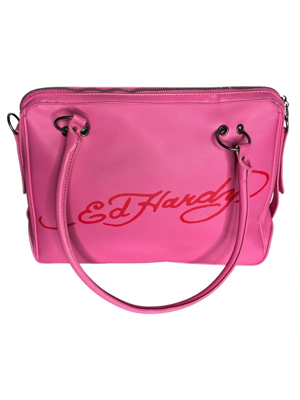 Ed Hardy Large Satchel Crossbody Bag Skulls Monogram Logo Bling Rhinestone Tiger